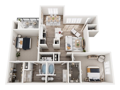 Floor plan for 2 beds, 2 baths, 1123 sqft